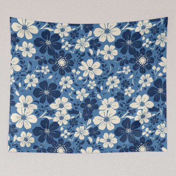 Item preview, Blue and Cream Floral Pattern designed and sold by PunchDrop.