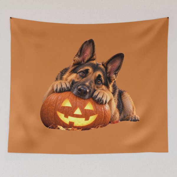 Artikelvorschau, German Shepherd Halloween Pumpkin Ghost Dog entworfen und verkauft von gushtera.