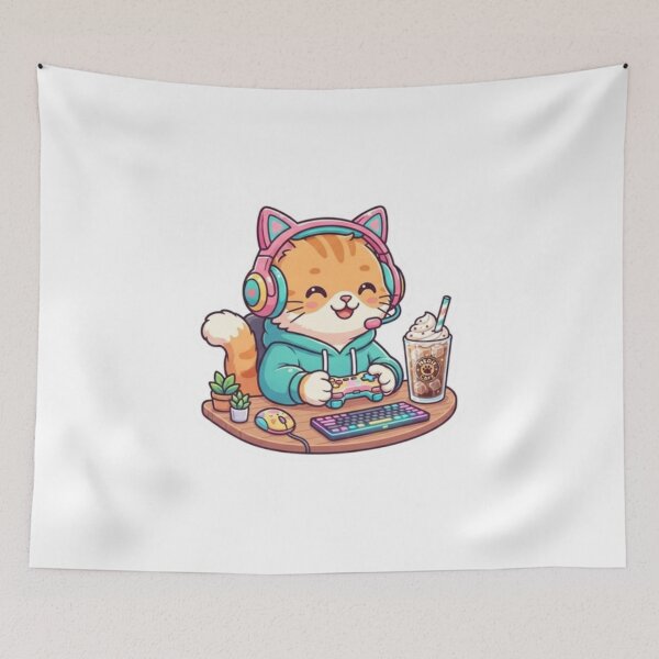 Item preview, Kawaii Gamer Cat with Controller & Coffee designed and sold by PrintforDesign.