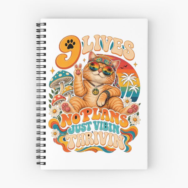 Item preview, Groovy Retro Cat 9 Lives No Plans Just Vibin Thrivin Vintage T-Shirt designed and sold by emanuele6698.