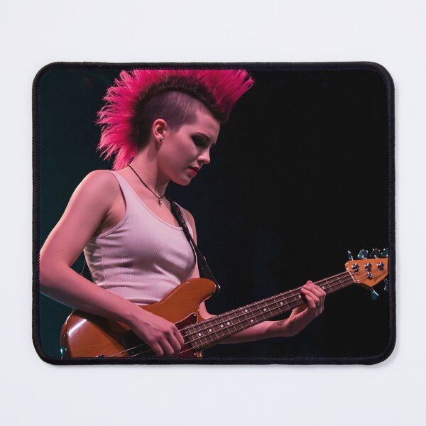 Item preview, A young person with a red mohawk plays a bass guitar on a stage with a dark background designed and sold by homydesign.