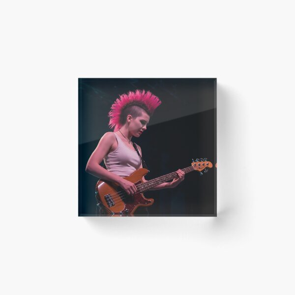 Item preview, A young person with a red mohawk plays a bass guitar on a stage with a dark background designed and sold by homydesign.
