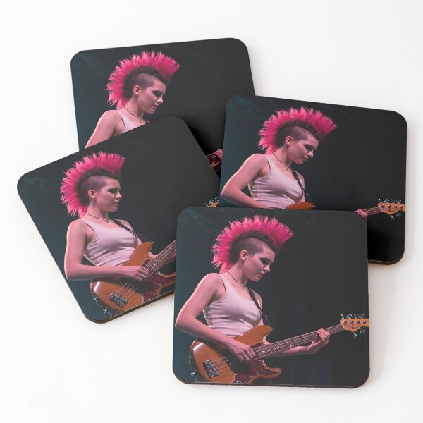 Item preview, A young person with a red mohawk plays a bass guitar on a stage with a dark background designed and sold by homydesign.
