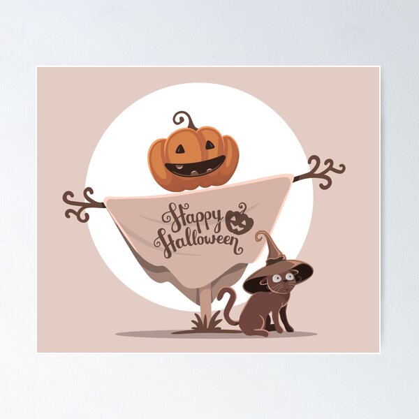 Item preview, Pumpkin Scarecrow and Cat in Witch Hat Halloween designed and sold by Jackson-Will.