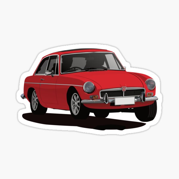 Artikelvorschau, Illustration eines roten MG MGB GT Coupés entworfen und verkauft von knappidesign.