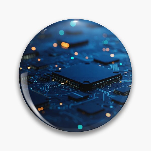 Item preview, A macro close-up of a blue circuit board with glowing blue and orange lights and intricate electronic components designed and sold by homydesign.