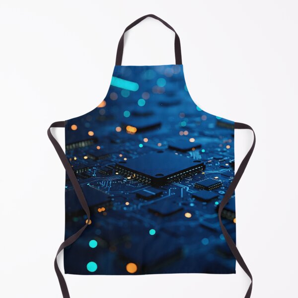 Item preview, A macro close-up of a blue circuit board with glowing blue and orange lights and intricate electronic components designed and sold by homydesign.