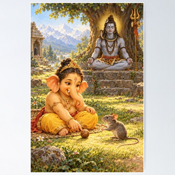 Item preview, Bala Ganesha Playing with Mushak — Lord Shiva Meditating designed and sold by Homyar.