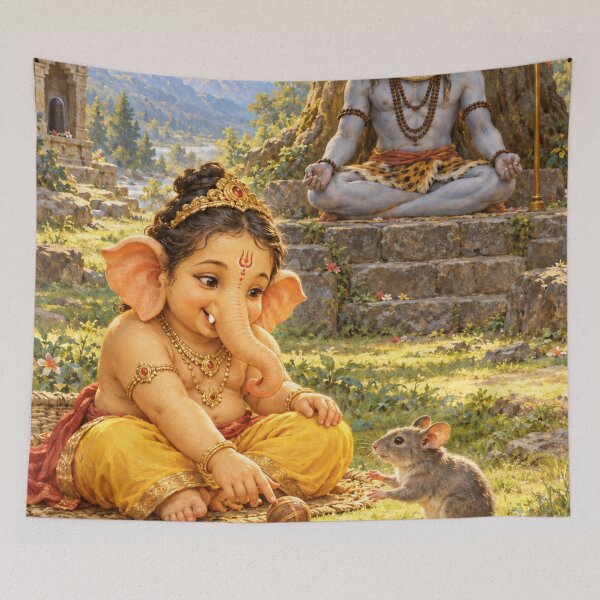 Item preview, Bala Ganesha jugando con Mushak - Lord Shiva meditando designed and sold by Homyar.