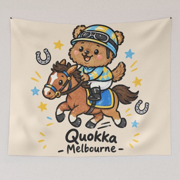 Item preview, Cute Quokka Jockey Horse Racing Kawaii Carnival Melbourne designed and sold by Yellowriversss.