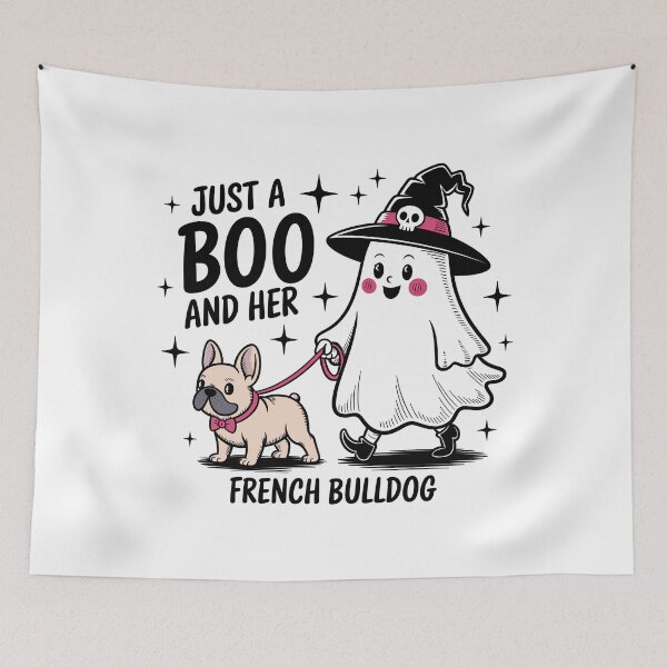 Item preview, Just a Boo and Her French Bulldog Retro Ghost Halloween Dog Mom designed and sold by elisarasada.