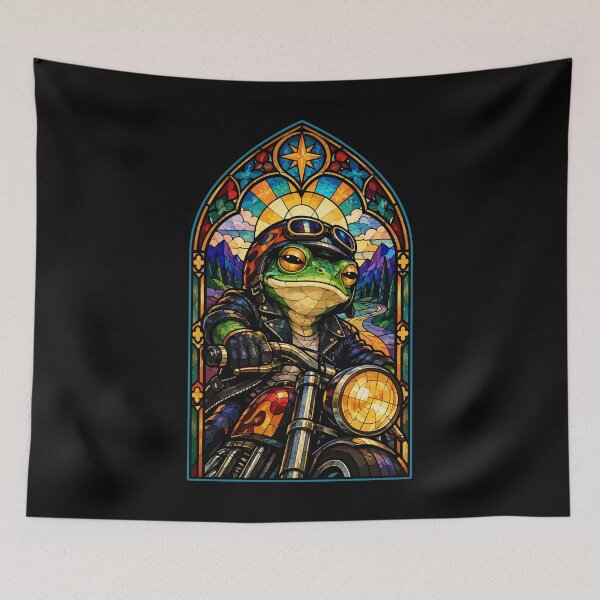 Item preview, Biker Frog Stained Glass Art designed and sold by TomFrontierArt.