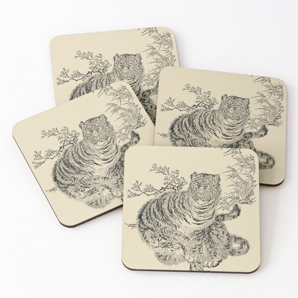 Item preview, Tora, Japanese Woodcut Tiger from The Ornamental Arts of Japan by George Ashdown Audsley, 1884 (BLACK) designed and sold by Exhumed Archives.