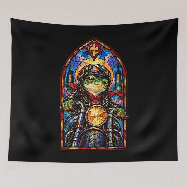 Item preview, Biker Frog Stained Glass designed and sold by TomFrontierArt.