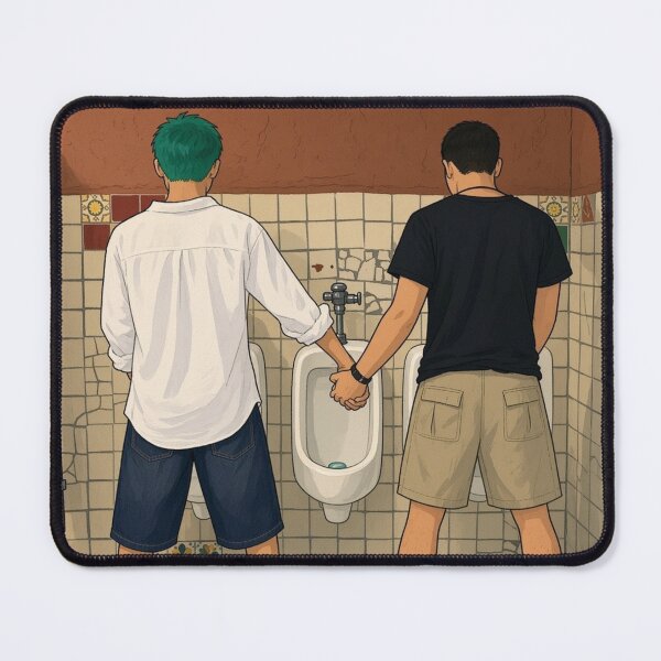 Item preview, Holding Hands At The Urinals Queer Humor Restroom Graphic designed and sold by RahniNM.