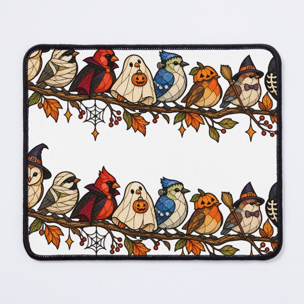 Item preview, Retro Stained Glass Halloween Birds with leafy branches designed and sold by Creativveworrld03.