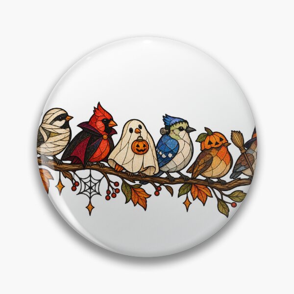 Item preview, Retro Stained Glass Halloween Birds with leafy branches designed and sold by Creativveworrld03.