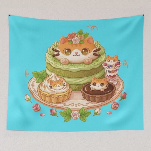 Item preview, Cute Cat Matcha Cake & Dessert Feast  designed and sold by PetalsPaws.