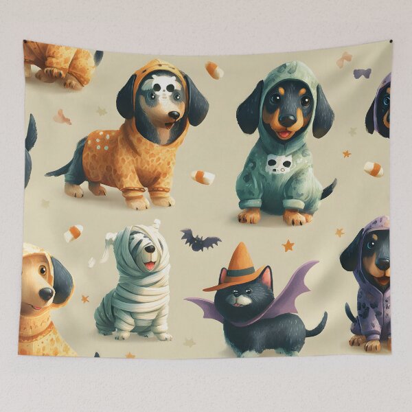 Item preview, Halloween Dachshund Pattern, Cute Wiener Dog in Costumes, Doxie Mummy Witch designed and sold by MerchMain.