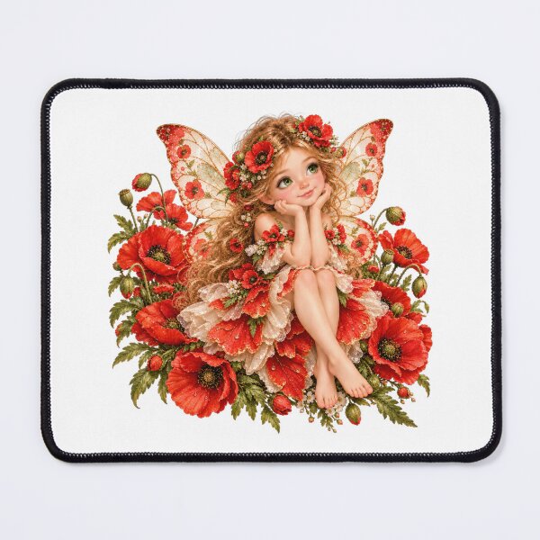 Item preview, Red Poppy Flower Fairy with Butterfly Wings – Enchanted Garden designed and sold by INVITOARTE.