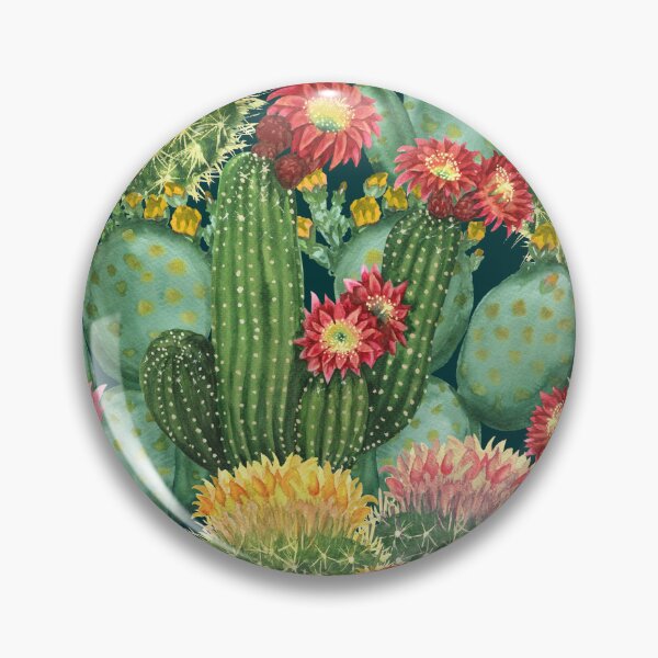 Item preview, Blooming Cactus Pattern with Desert Flowers on Deep Teal designed and sold by Sveta Aho.