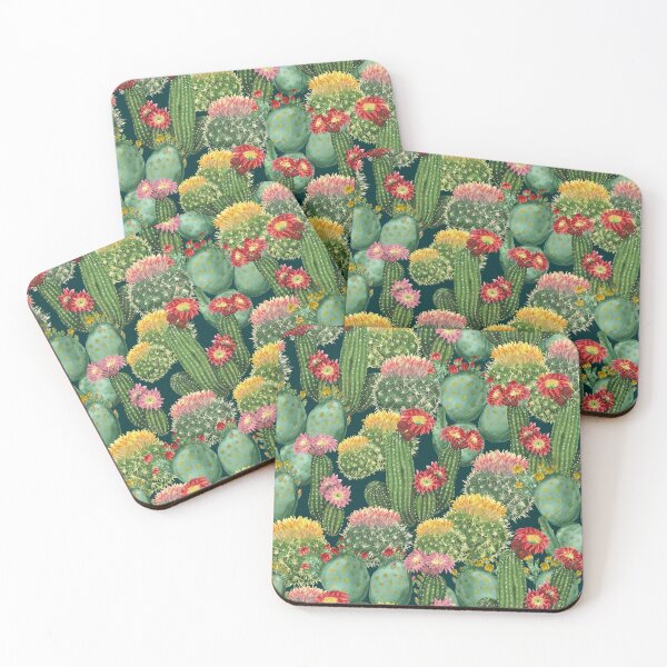 Item preview, Blooming Cactus Pattern with Desert Flowers on Deep Teal designed and sold by Sveta Aho.