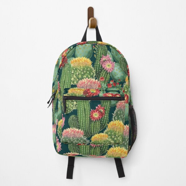 Item preview, Blooming Cactus Pattern with Desert Flowers on Deep Teal designed and sold by Sveta Aho.