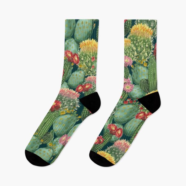Item preview, Blooming Cactus Pattern with Desert Flowers on Deep Teal designed and sold by Sveta Aho.