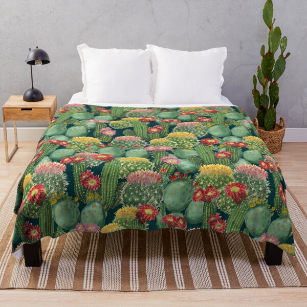 Item preview, Blooming Cactus Pattern with Desert Flowers on Deep Teal designed and sold by Sveta Aho.