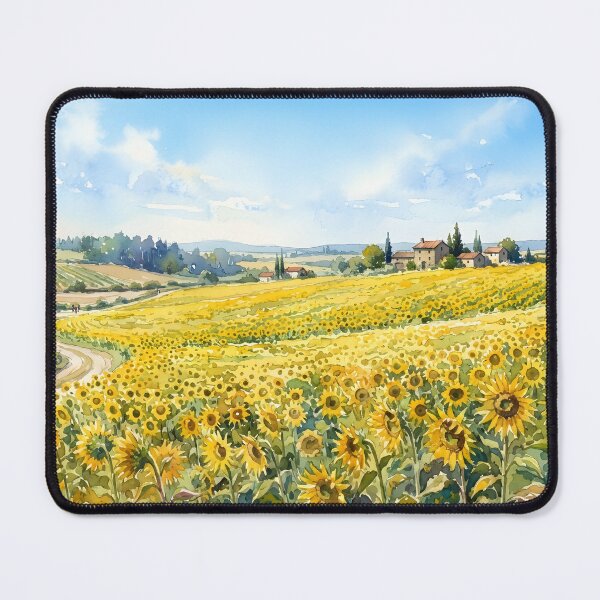 Item preview, Vibrant watercolor landscape of a sunflower field in Tuscany designed and sold by homydesign.