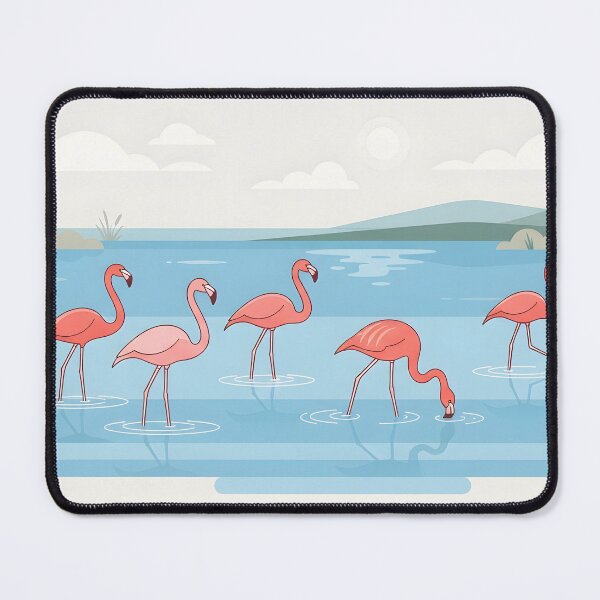 Item preview, A minimalist vector illustration of pink flamingos wading in a calm body of water designed and sold by homydesign.