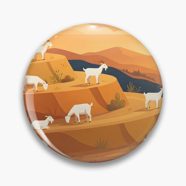 Item preview, A vector illustration of white goats grazing on a terraced hillside at sunset designed and sold by homydesign.