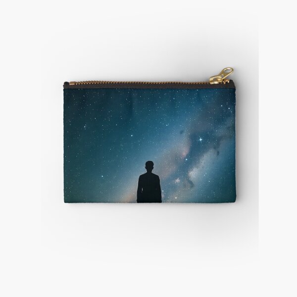 Item preview, A silhouetted figure stands gazing up at a vibrant, star-filled night sky, featuring the Milky Way stretching across the cosmos designed and sold by homydesign.