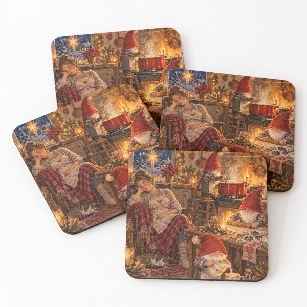 Item preview, Christmas Gnomes Helping Tired Mom in Holiday Kitchen designed and sold by Meandmyshop.