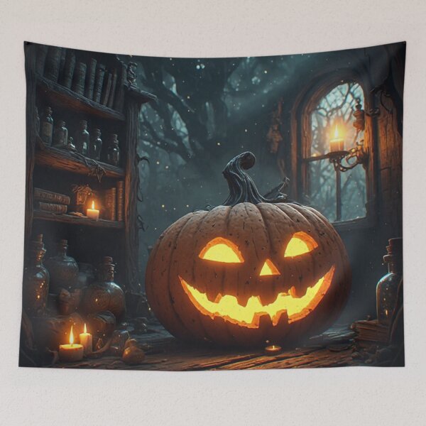 Item preview, Spooky Halloween Jack-o-Lantern in Witch Cottage designed and sold by AWADHESH  CHAURASIA.