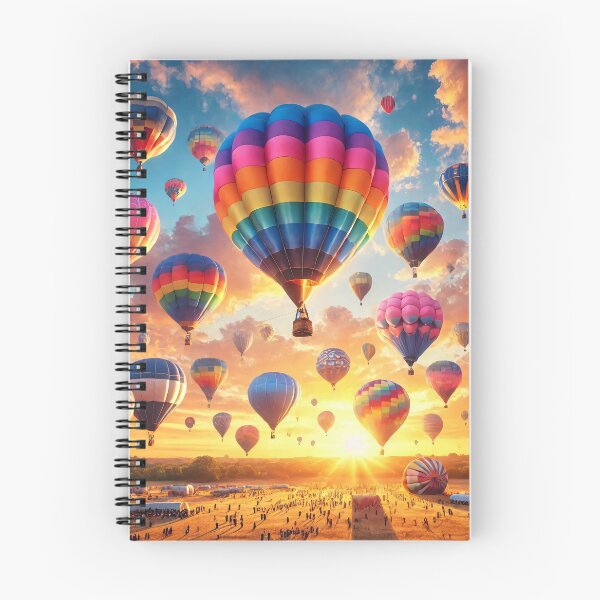 Artikelvorschau, Eine atemberaubende Szene eines Heißluftballonfestivals mit einer lebendigen Vielfalt an bunten Ballons, die vor einem dramatischen Sonnenuntergangshimmel schweben. entworfen und verkauft von homydesign.