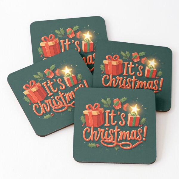 Item preview, Una tarjeta navideña festiva con regalos, hojas de acebo y el mensaje "¡Es Navidad!" en letras grandes y llamativas. designed and sold by homydesign.