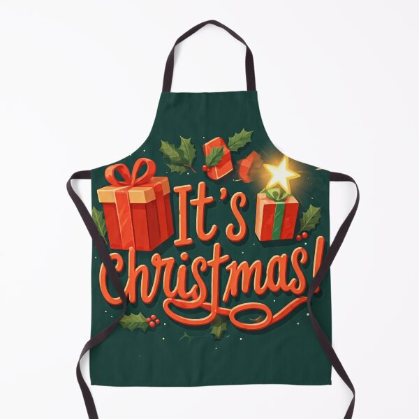 Item preview, A festive Christmas card with presents, holly leaves, and the message "It's Christmas!" in bold lettering designed and sold by homydesign.