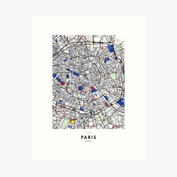Paris (France) Map x Piet Mondrian Art Print