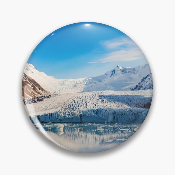 Item preview, A majestic glacier reflecting in a calm lake, surrounded by towering mountains under a clear blue sky designed and sold by homydesign.