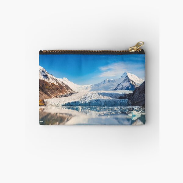 Item preview, A majestic glacier reflecting in a calm lake, surrounded by towering mountains under a clear blue sky designed and sold by homydesign.