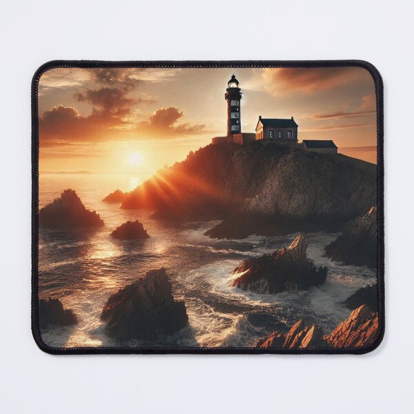 Item preview, A majestic lighthouse stands tall on a rocky cliff, bathed in the warm glow of a stunning sunset designed and sold by homydesign.