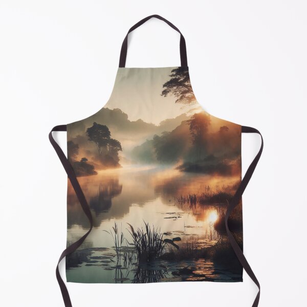 Item preview, The sun rises over a tranquil river, casting a warm glow on the misty landscape and the trees lining the banks designed and sold by homydesign.