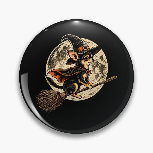 Item preview, Retro Witch Chihuahua Flying Moon Halloween Broom designed and sold by Moizento.