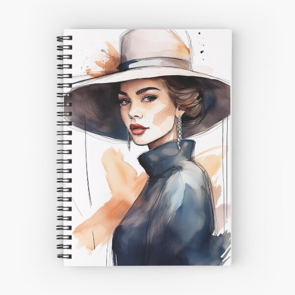 Item preview, A stylish figure in a high-collared dress and wide-brimmed hat with a flower accent, rendered in a watercolor style with abstract background elements designed and sold by homydesign.