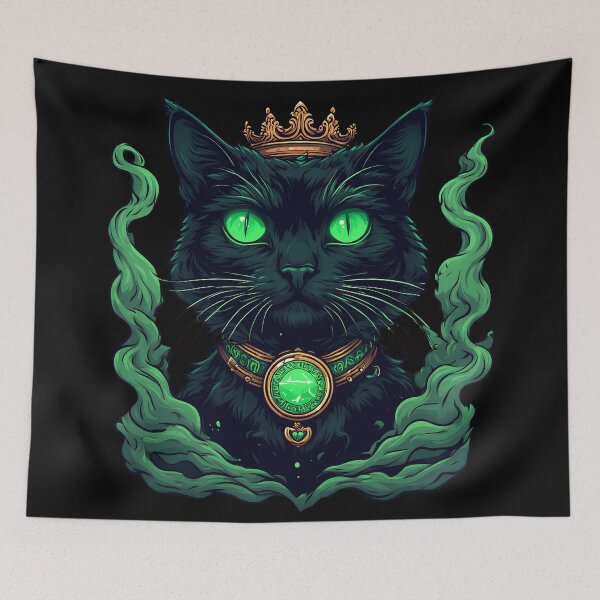 Item preview, Gothic Cyberpunk Black Cat Neon Emerald Green Crown designed and sold by Cyber Gold Studio.