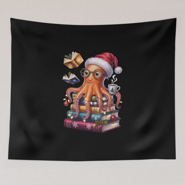 Item preview, Christmas Reading Octopus – Book Lover Holiday Art designed and sold by jkrphoto.