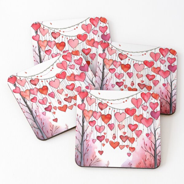 Item preview, A whimsical watercolor painting of a heart-shaped cluster of hearts hanging over a serene landscape designed and sold by homydesign.