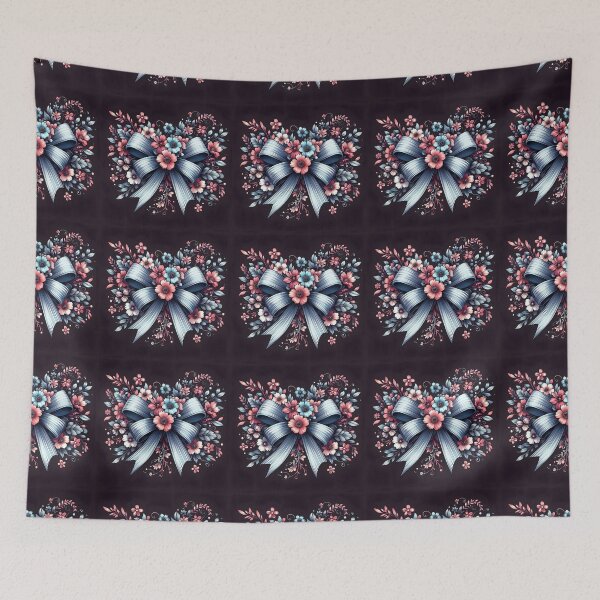 Item preview, Blue Satin Floral Bow – Romantic Botanical Ribbon Design designed and sold by Apex Designs.