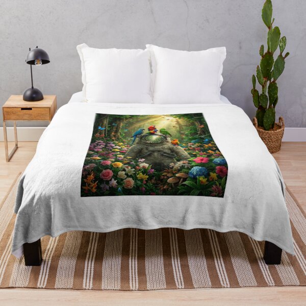 Item preview, Astronaut in an Enchanted Jungle with Colorful Parrots | Pop Surrealism Art designed and sold by Rain-Road.